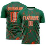 Custom Kelly Green Orange-White Lightning Sublimation Soccer Uniform Jersey
