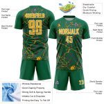 Custom Kelly Green Gold-White Lightning Sublimation Soccer Uniform Jersey