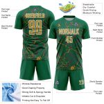 Custom Kelly Green Old Gold-White Lightning Sublimation Soccer Uniform Jersey
