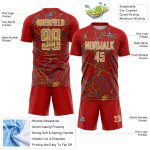 Custom Red Old Gold-White Lightning Sublimation Soccer Uniform Jersey