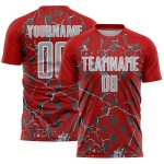 Custom Red Gray-White Lightning Sublimation Soccer Uniform Jersey