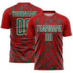 Custom Red Kelly Green-White Lightning Sublimation Soccer Uniform Jersey