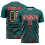 Custom Teal Red-White Lightning Sublimation Soccer Uniform Jersey