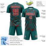 Custom Teal Red-White Lightning Sublimation Soccer Uniform Jersey