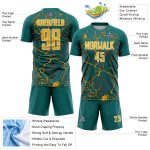 Custom Teal Gold-White Lightning Sublimation Soccer Uniform Jersey