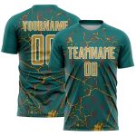 Custom Teal Old Gold-White Lightning Sublimation Soccer Uniform Jersey