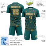 Custom Teal Old Gold-White Lightning Sublimation Soccer Uniform Jersey