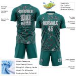 Custom Teal Gray-White Lightning Sublimation Soccer Uniform Jersey