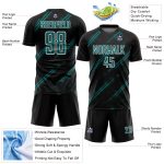 Custom Black Teal-White Abstract Fragment Art Splash Sublimation Soccer Uniform Jersey